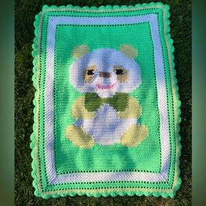 80s vintage panda crochet baby blanket!